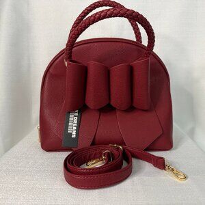 LIKE DREAMS/GROSSI Bea braided handles faux-leather satchel crossbody bag- Berry